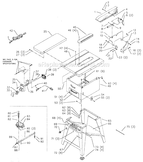 Page A Diagram and Parts List for 36-455 Type 1 Delta Table Saw