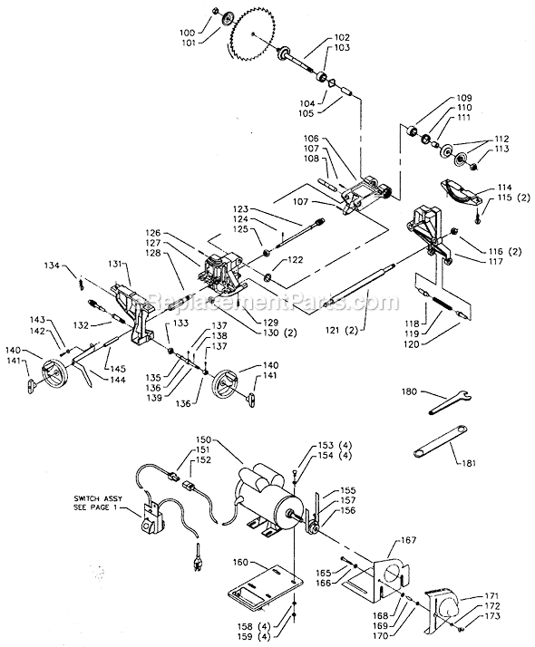 Page B Diagram and Parts List for 36-455 Type 1 Delta Table Saw