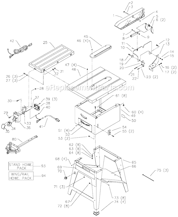 Page A Diagram and Parts List for 36-465 Type 1 Delta Table Saw