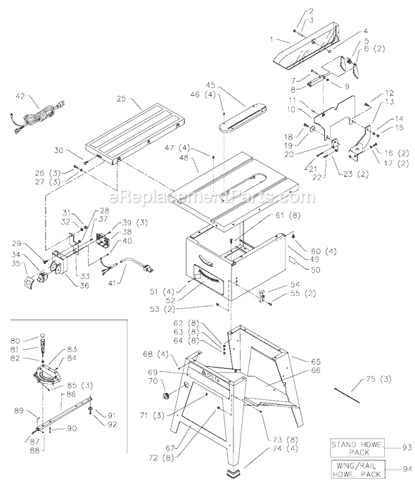 Page A Diagram and Parts List for 36-465 Type 2 Delta Table Saw