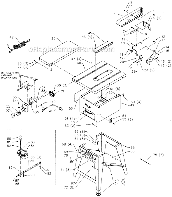 Page A Diagram and Parts List for 36-475 Type 1 Delta Table Saw