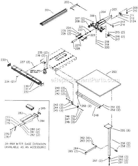 Page C Diagram and Parts List for 36-475 Type 1 Delta Table Saw