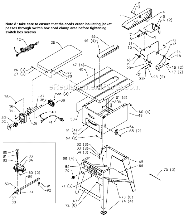 Page A Diagram and Parts List for 36-477 Type 1 Delta Table Saw