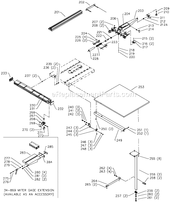 Page C Diagram and Parts List for 36-477 Type 1 Delta Table Saw