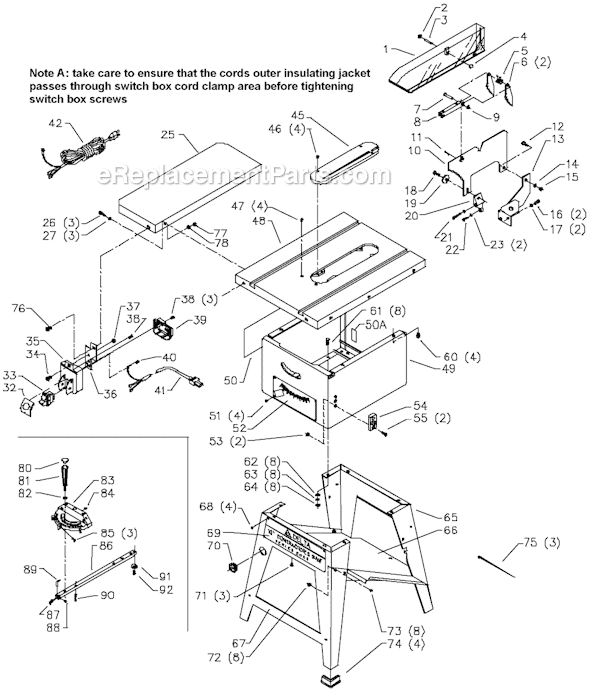 Page A Diagram and Parts List for 36-485 Type 1 Delta Table Saw