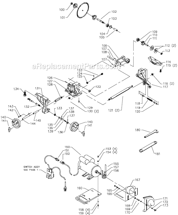 Page B Diagram and Parts List for 36-485 Type 1 Delta Table Saw