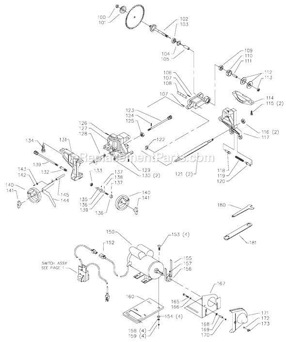 Page B Diagram and Parts List for 36-505X Type 1 Delta Table Saw