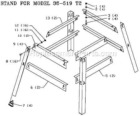 Page A Diagram and Parts List for 36-519 Type 2 Delta Tool Stand & Cart
