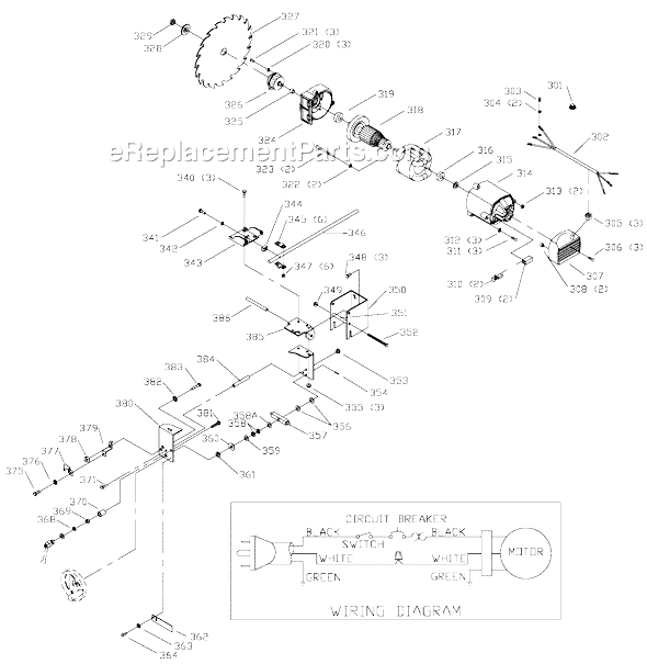 Motor Diagram and Parts List for 36-540 Type 2 Delta Table Saw