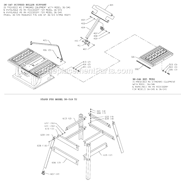 Page D Diagram and Parts List for 36-540 Type 4 Delta Table Saw