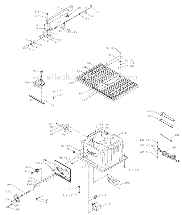 Page A Diagram and Parts List for 36-545 Type 3 Delta Table Saw