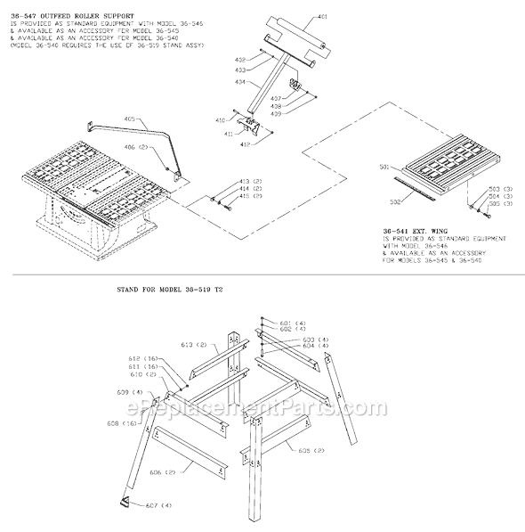 Page D Diagram and Parts List for 36-545 Type 4 Delta Table Saw