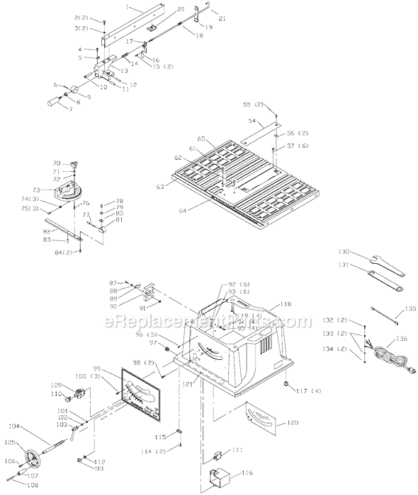 Page A Diagram and Parts List for 36-546 Type 1 Delta Table Saw