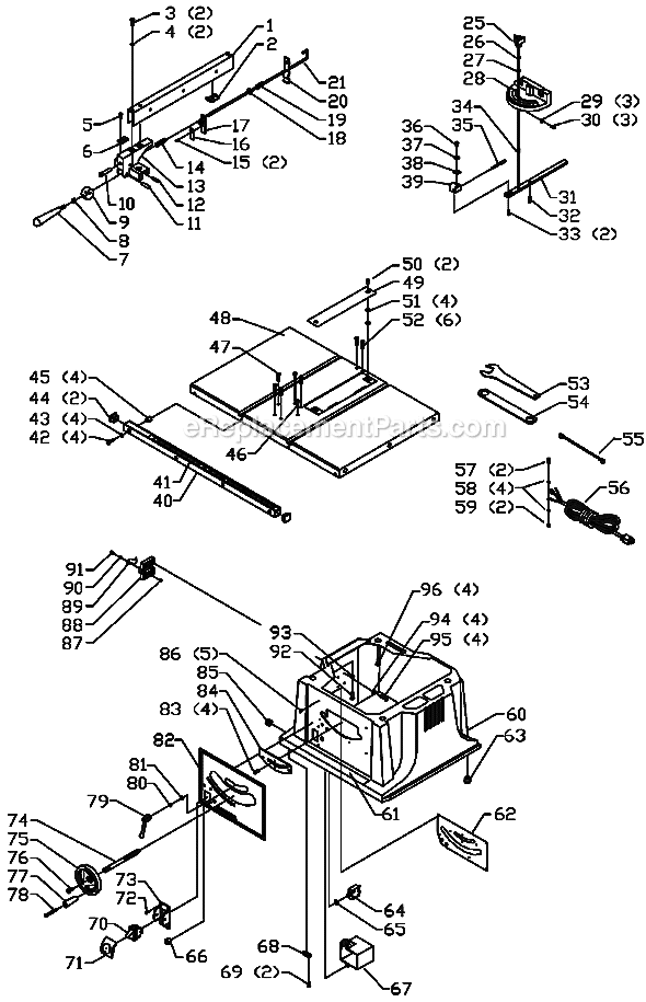 Page A Diagram and Parts List for 36-560 Type 1 Delta Table Saw
