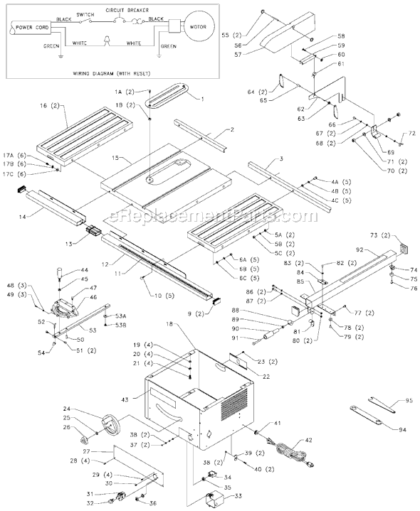 Page A Diagram and Parts List for 36-600 Type 2 Delta Table Saw