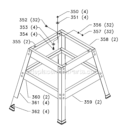 Stand Assembly Diagram and Parts List for 36-600 Type 1 Delta Table Saw