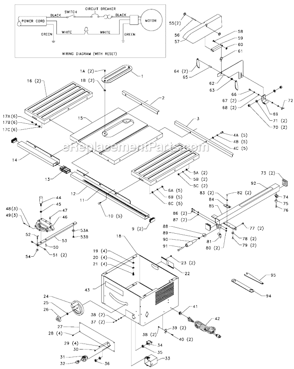 Page A Diagram and Parts List for 36-610 Type 1 Delta Table Saw