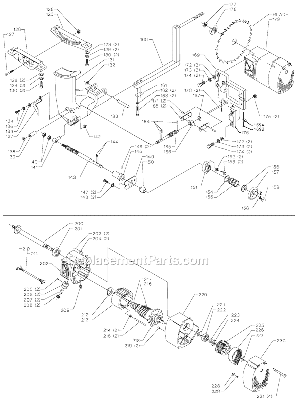 Page B Diagram and Parts List for 36-610 Type 1 Delta Table Saw