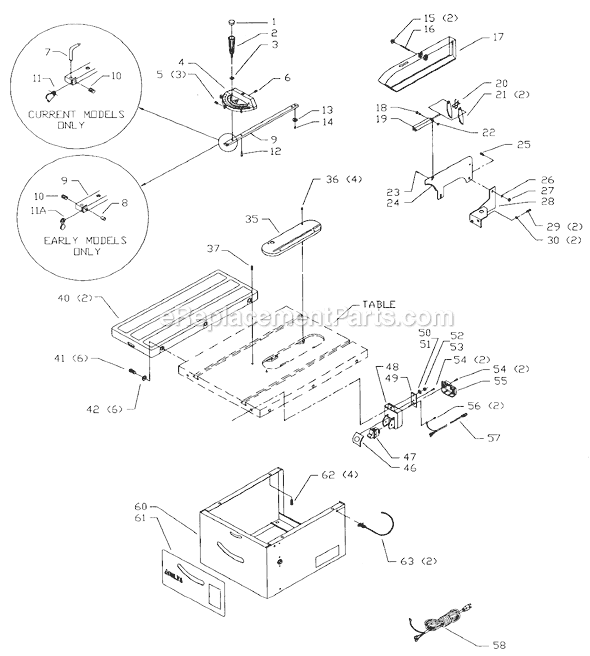 Page A Diagram and Parts List for 36-630 Type 1 Delta Table Saw