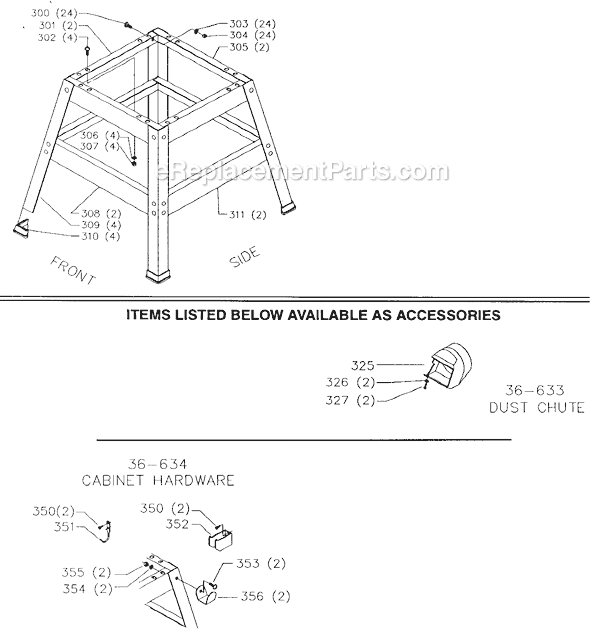Page D Diagram and Parts List for 36-630 Type 1 Delta Table Saw