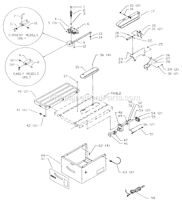 Page A Diagram and Parts List for 36-635 Type 1 Delta Table Saw