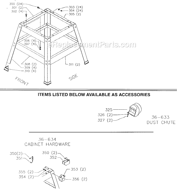 Page D Diagram and Parts List for 36-635 Type 1 Delta Table Saw