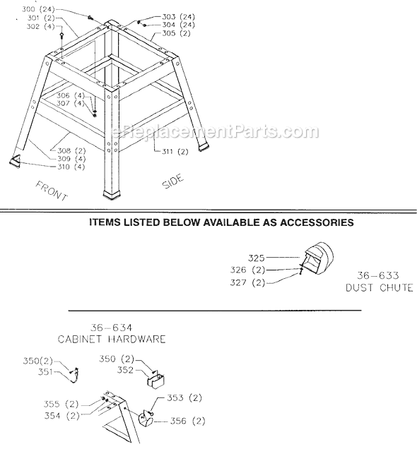 Page D Diagram and Parts List for 36-640 Type 1 Delta Table Saw