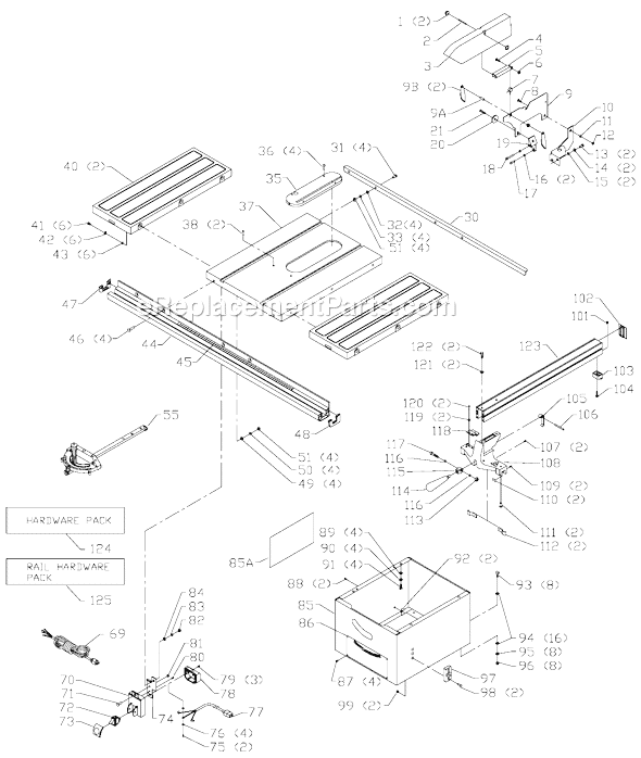 Page A Diagram and Parts List for 36-650 Type 1 Delta Table Saw