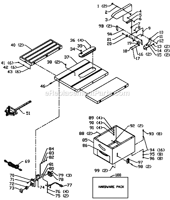 Page A Diagram and Parts List for 36-675 Type 1 Delta Table Saw