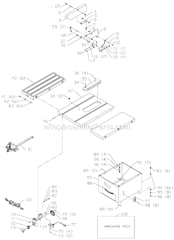 Page A Diagram and Parts List for 36-680XL Type 1 Delta Table Saw