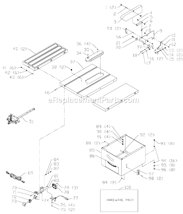 Page A Diagram and Parts List for 36-680 Type 1 Delta Table Saw