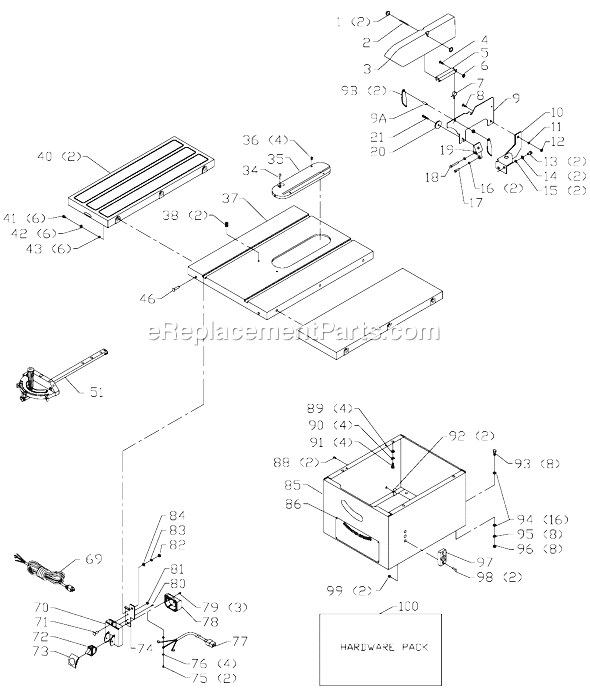Page A Diagram and Parts List for 36-681 Type 1 Delta Table Saw