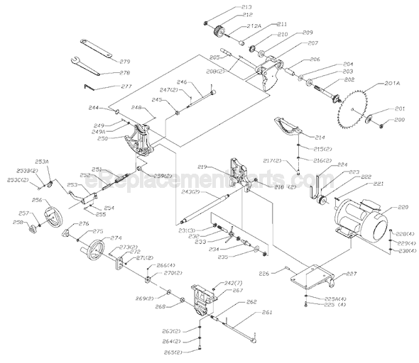 Page B Diagram and Parts List for 36-716  Delta Table Saw