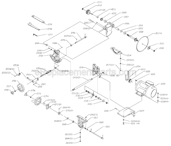 Page B Diagram and Parts List for 36-717  Delta Table Saw