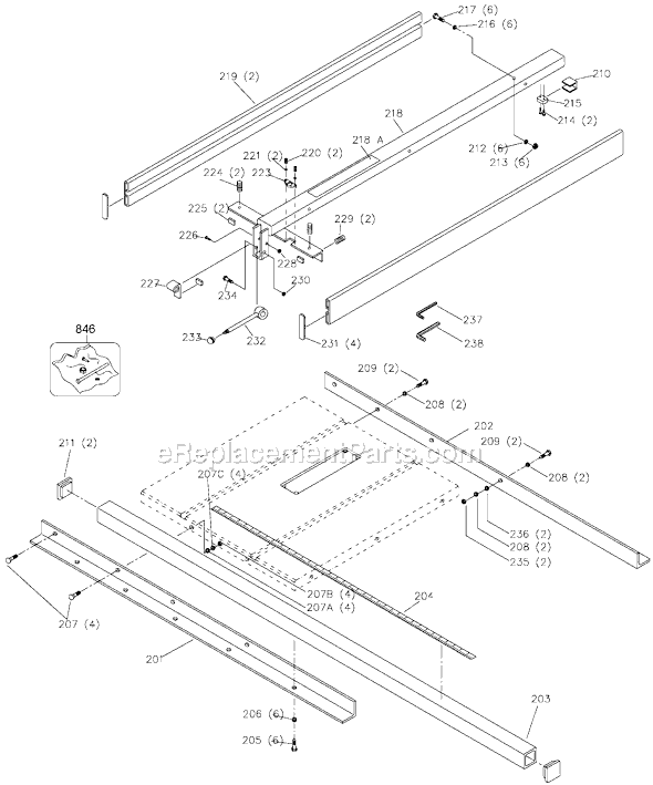 Page A Diagram and Parts List for 36-728 Type 1 Delta Table Saw Accessories