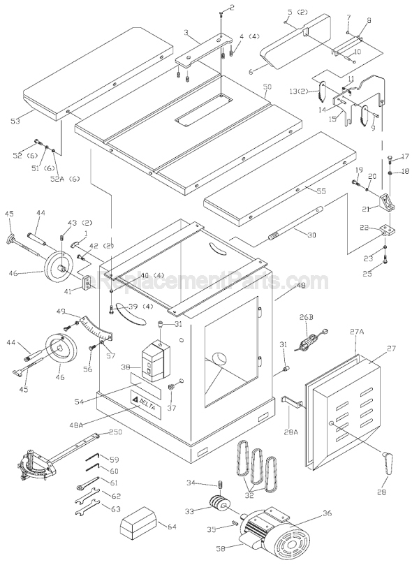 Page A Diagram and Parts List for 36-730 Type 1 Delta Table Saw