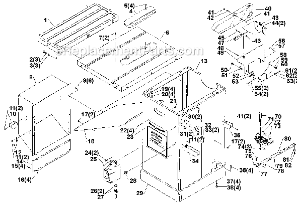 Page A Diagram and Parts List for 36-751 Type 1 Delta Table Saw