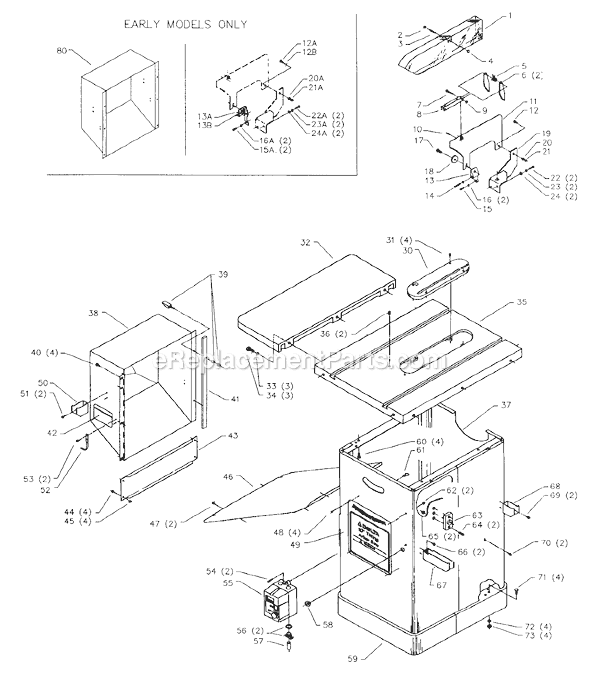 Page A Diagram and Parts List for 36-751 Type 2 Delta Table Saw