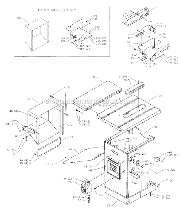 Page A Diagram and Parts List for 36-752 Type 2 Delta Table Saw