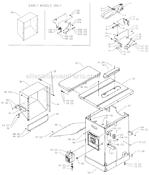 Page A Diagram and Parts List for 36-755 Type 2 Delta Table Saw