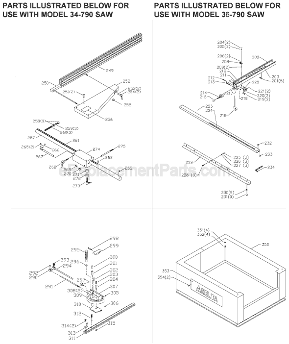Page C Diagram and Parts List for 36-790 Type 1 Delta Table Saw