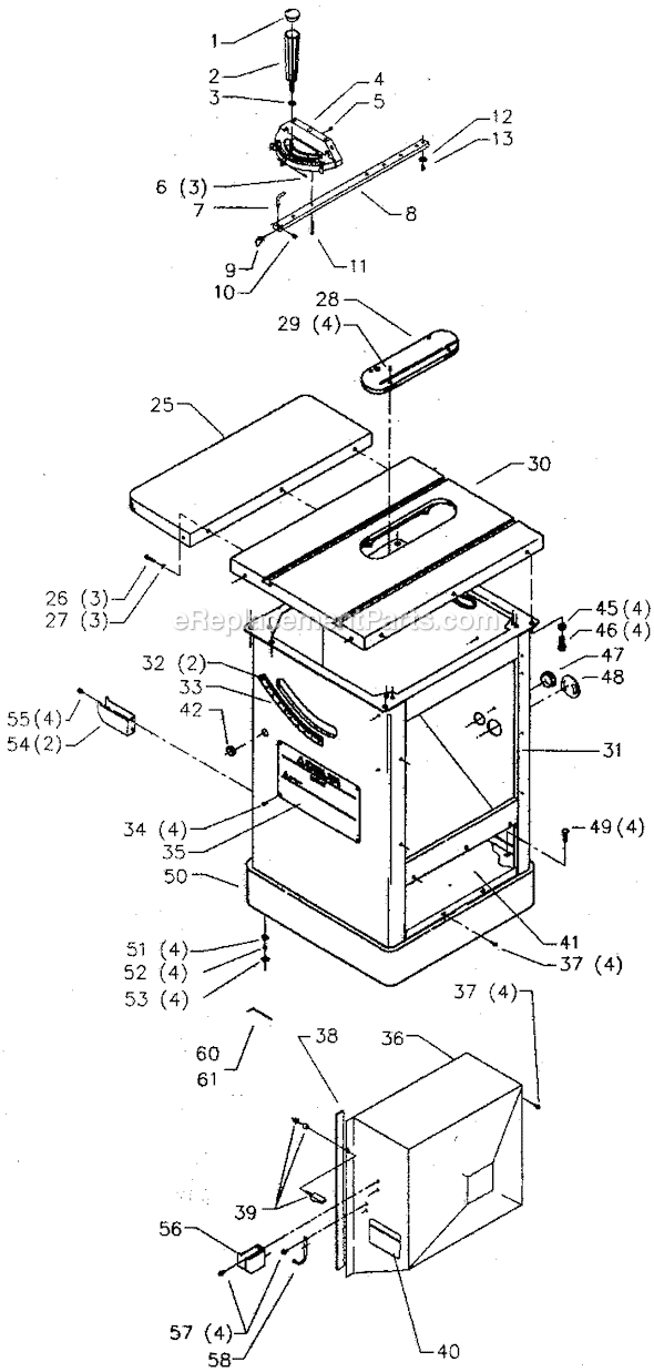 Page A Diagram and Parts List for 36-800 Type 1 Delta Table Saw