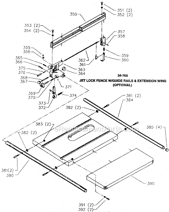 Page D Diagram and Parts List for 36-800 Type 1 Delta Table Saw