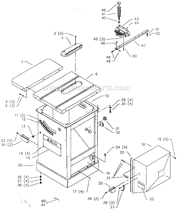 Page A Diagram and Parts List for 36-810 Type 1 Delta Table Saw