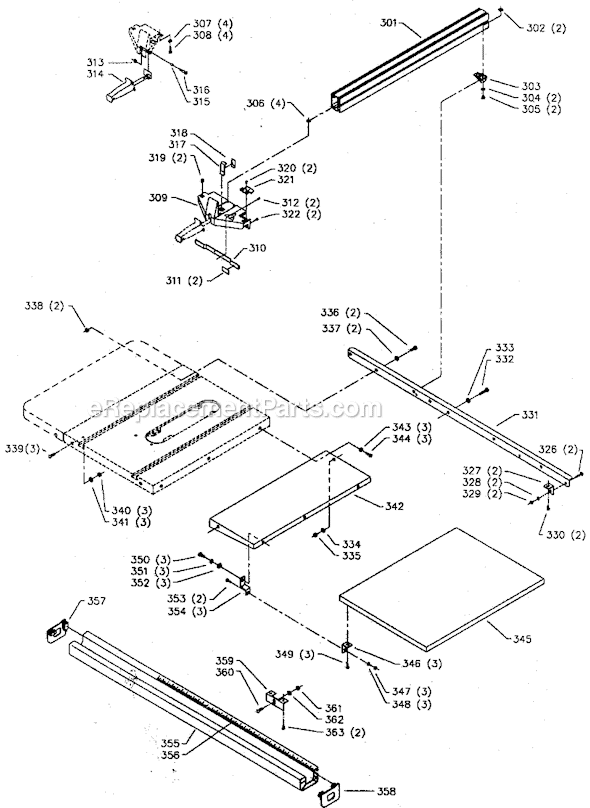 Page D Diagram and Parts List for 36-810 Type 1 Delta Table Saw