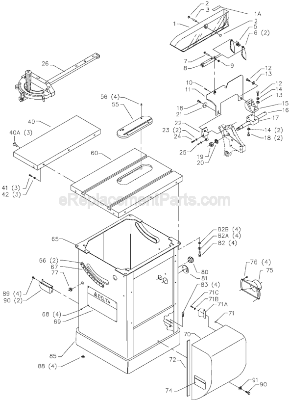 Page A Diagram and Parts List for 36-812 Type 2 Delta Table Saw