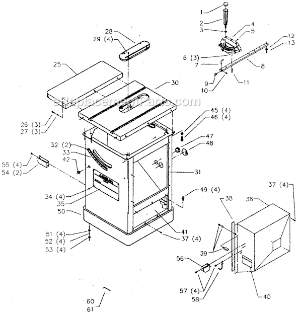 Page A Diagram and Parts List for 36-815 Type 1 Delta Table Saw