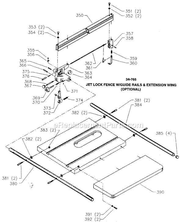 Page D Diagram and Parts List for 36-820 Type 2 Delta Table Saw