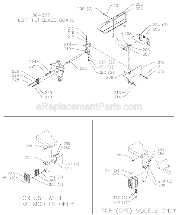 Page C Diagram and Parts List for 36-821L Type 2 Delta Table Saw