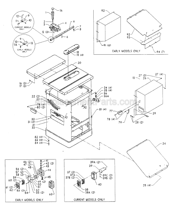 Page A Diagram and Parts List for 36-831  Delta Table Saw